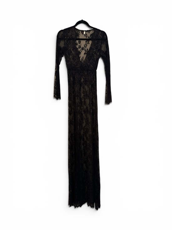 Source Unknown Dresses & Skirts - Elegant Black Lace Maxi Dress with Long Sleeves Deep V Neck Sz Small